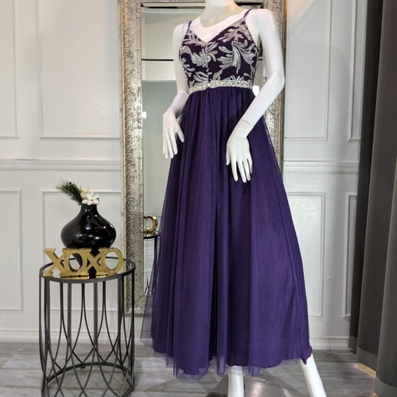 Purple Silver Formal Evening Prom Dress Gown - Picture 1 of 2